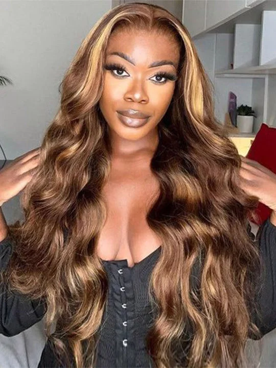 Colored wig with a curly texture for a bold and stylish choiceHighlight 3D Body Wave 13x4 HD Lace Frontal Human Hair Wigs