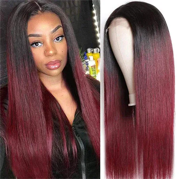 Colored wig with a natural - looking root for a more realistic look1B/99J Ombre Straight 4x4/5x5/13x4 Lace Closure/Frontal 150%/180% Density Wigs For Women