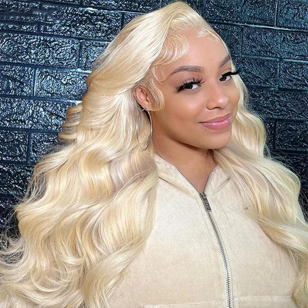 Colored wig with a pre - bleached knot for a natural - looking scalpMslynn Hair 613 Blonde Body Wave Human Hair 13x6 Lace Front Wig