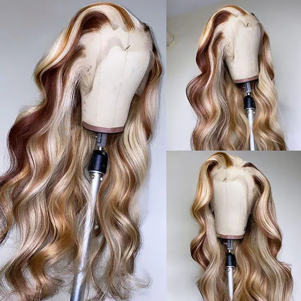 Colored wig with a silver - grey color for a trendy and cool - toned lookHairsmarket P4/613 Body Wave Wig Brown With Blonde Highlight 13x4 HD Lace Front Wigs