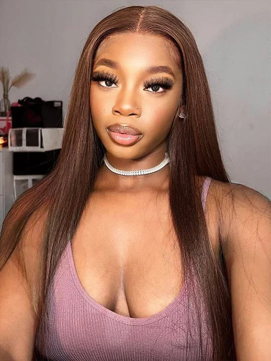 Colored wig with a wispy fringe for a soft and feminine look#4 Chocolate Brown Wig Straight Hair 5x5 13x4 13x6 Lace Front Wigs Human Hair