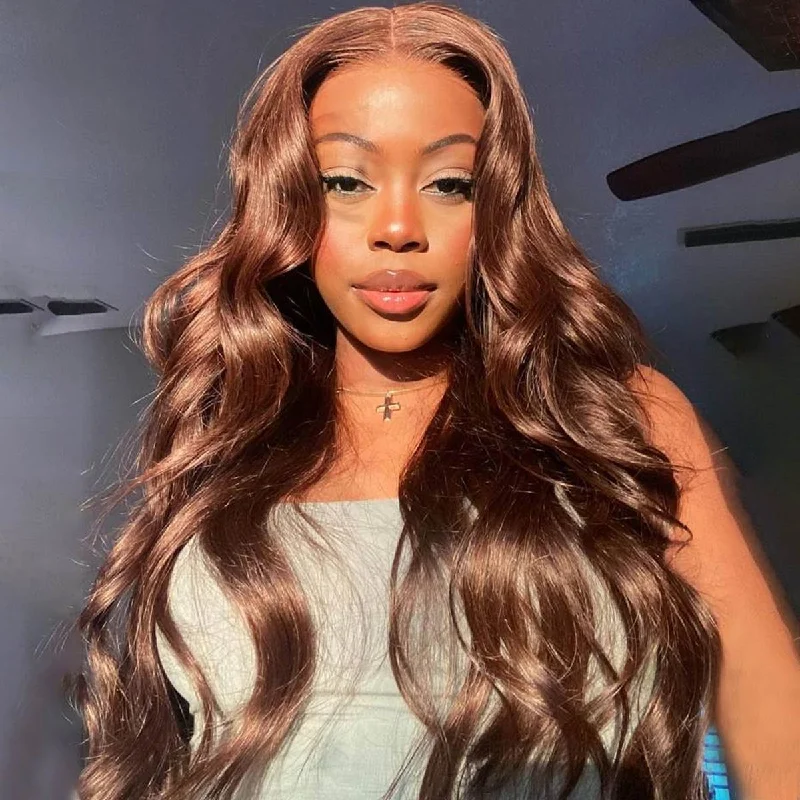 Colored wig with a middle - part for a classic and elegant styleStraight And Body Wave #4 Dark Brown Glueless 6x5 13x4 HD Lace Front Wigs