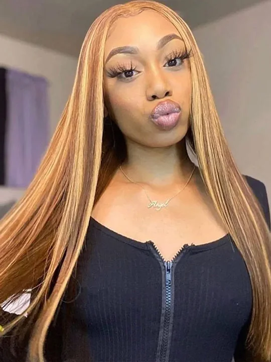 Colored wig with a curly texture for a bold and stylish choiceP4/27 Highlight Wig 5*5 HD Lace Wig Brazilian Straight Virgin Human Hair Wigs