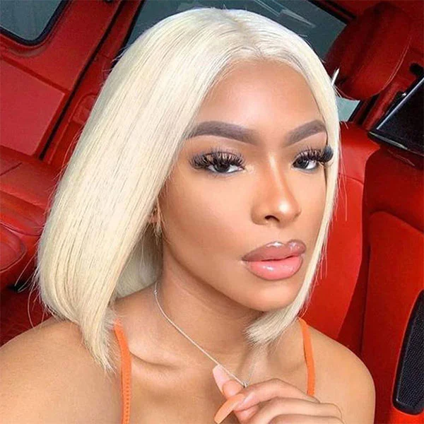 Colored wig with a silver - grey color for a trendy and cool - toned lookMslynn Hair 613 Blonde Wig Short Bob Wigs 4x4 Straight Lace Closure Wig