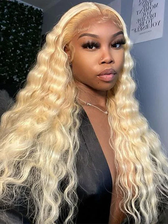 Colored wig with a pre - bleached knot for a natural - looking scalp613 Blonde Hair Wig 360 HD Lace Front Human Hair Wigs Loose Deep Wave