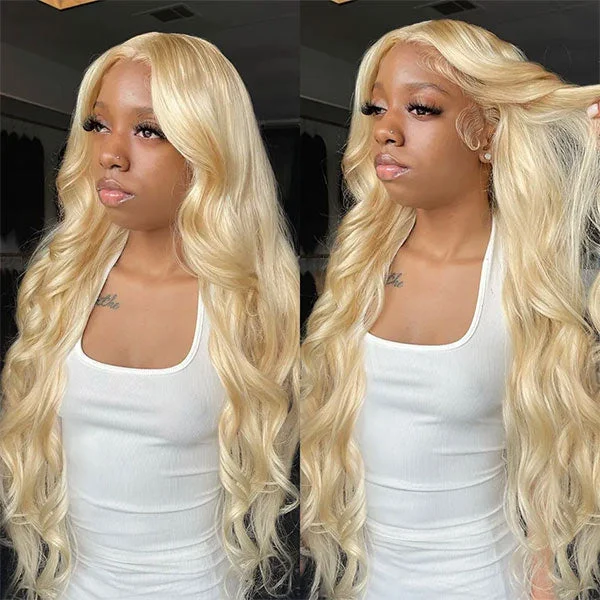 Synthetic colored wig with a heat - resistant formula for easy styling613 Blonde Wig Body Wave Wig T Part Lace Wig 150% Density Transparent Lace Wig