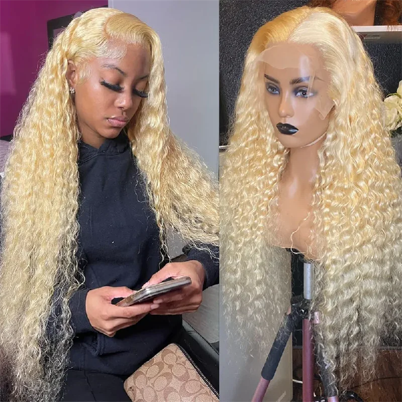 Adjustable - cap colored wig for a comfortable fitHairsmarket 613 Deep Wave Wig Blonde Wig Glueless Deep Wave Human Hair Wigs Barbie Wig 13x4 HD Lace Front Wigs