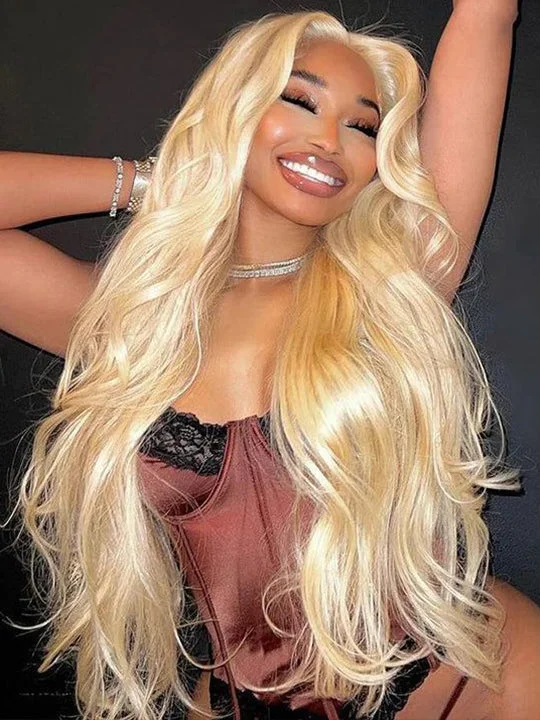 Synthetic colored wig with a heat - resistant formula for easy styling613 Honey Blonde Hair 13x4 HD Lace Front Human Hair Wigs 3D Body Wave