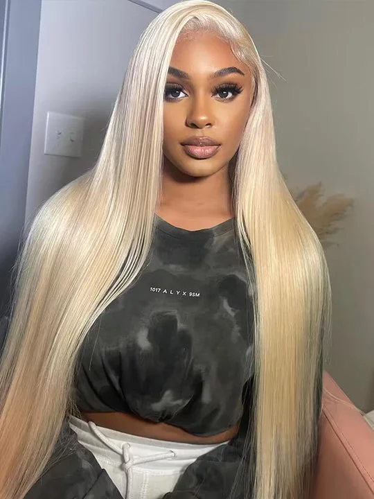 Colored wig in a vibrant pink color for a bold and eye - catching look613 Honey Blonde Wig 13x4 HD Lace Front Human Hair Wigs Brazilian Straight Hair