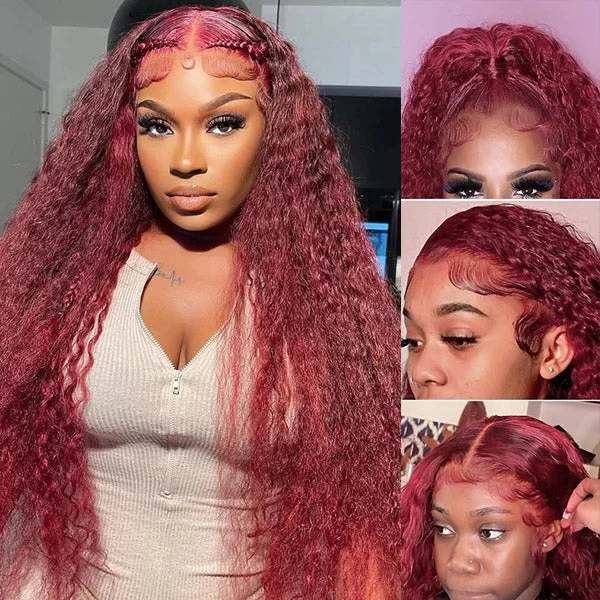 Colored wig with a silver - grey color for a trendy and cool - toned lookHairsmarket Burgundy 99J Deep Wave Lace Front Wigs Pre Plucked 13x4 HD Lace Frontal Wig