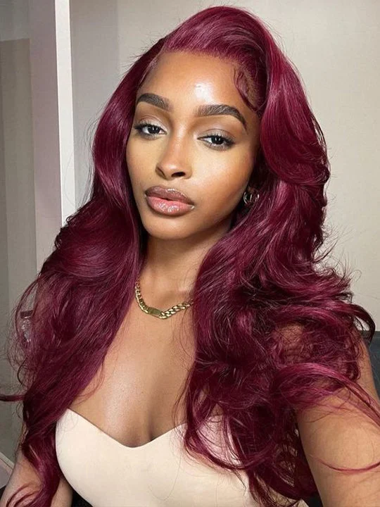 Colored wig with a blue - green ombre effect for a unique and trendy appearanceDark Red Hair Burgundy Colored Wig 3D Body Wave 13x4 Lace Frontal Human Hair Wigs