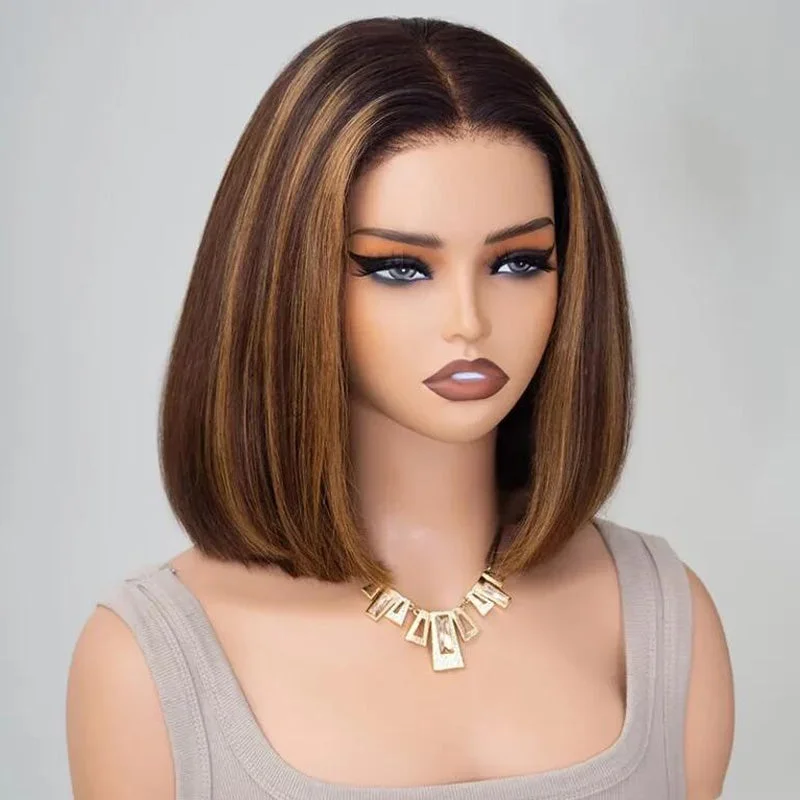 Colored wig with a purple - violet shade for a regal and elegant lookOmbre Highlight Straight Glueless Bob Wig Pre Cut 6x5 HD Lace Pre-bleached Knots