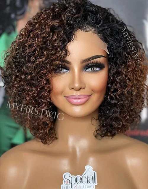 Colored wig with a straight texture for a sleek and minimalist lookASPECIALUNIT-MALAYSIAN HAIR OMBRE CURLY BOB LACE FRONT WIG - SPE008