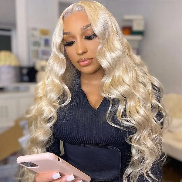 Colored wig with a wispy fringe for a soft and feminine lookMslynn 613 Blonde Wig Body Wave Wig 5x5 Lace Closure Wig Transparent Lace Wig