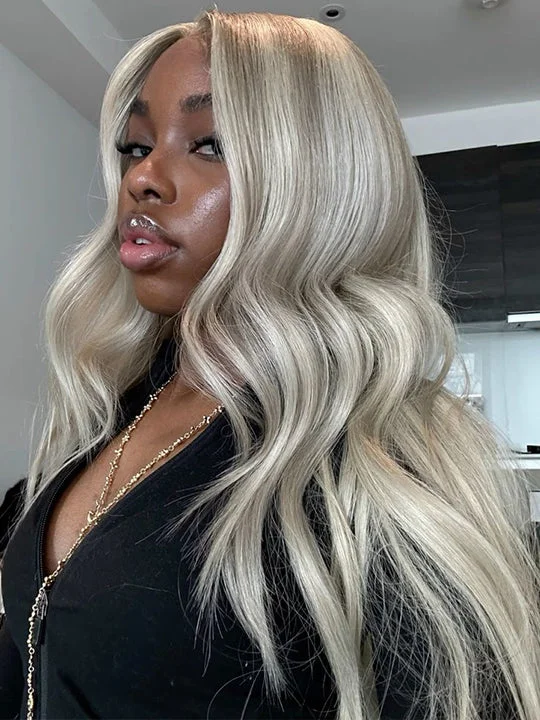 Colored wig with a curly texture for a bold and stylish choiceAsh Brown Highlight Human Hair Wig Body Wave 5x5 Lace Closure Wig Colored Human Hair Wigs