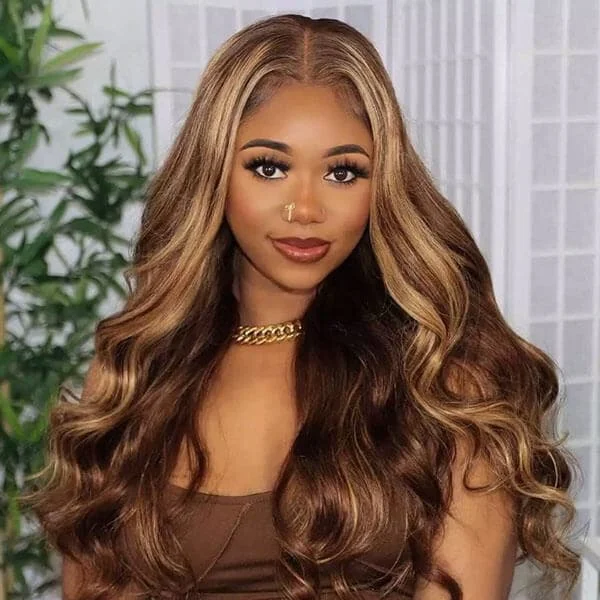 Colored wig with a purple - violet shade for a regal and elegant lookMslynn 360 Lace Frontal Wig Body Wave Wig Honey Blonde Highlight Wig Human Hair