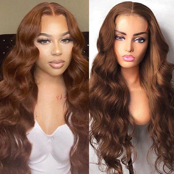 Colored wig with a red - orange hue for a warm and energetic lookHairsmarket Glueless Wigs Brown Lace Front Wigs 13x4 Lace Frontal Wig Body Wave Barbie HD Lace Wigs