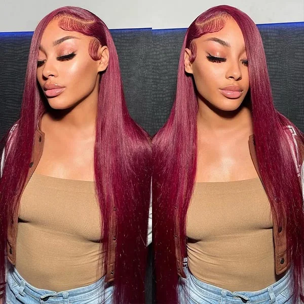 Synthetic colored wig with a heat - resistant formula for easy stylingMslynn Burgundy 99J Straight Wig 13x4 Lace Front Human Hair Wigs For Women Colored Wig