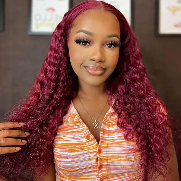 Colored wig with a red - orange hue for a warm and energetic lookMslynn 99J Burgundy Deep Wave 13x4 Lace Front Wig