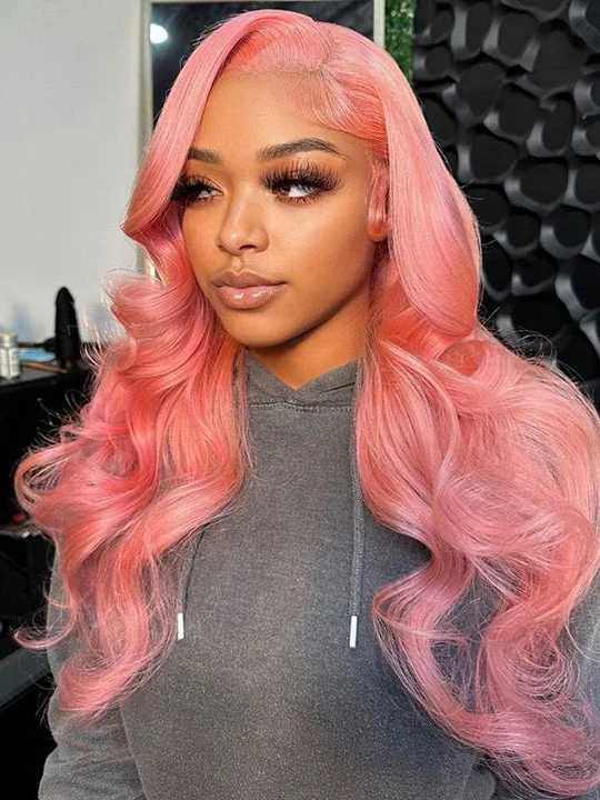 Colored wig with a silver - grey color for a trendy and cool - toned lookHot Pink Color Wig Pink 3D Body Wave 13x4 HD Lace Front Human Hair Wigs