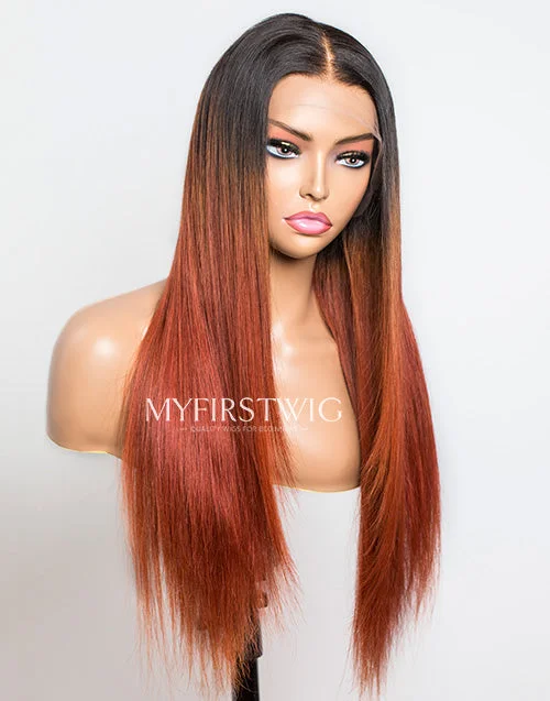 Colored wig with a silver - grey color for a trendy and cool - toned lookCOVERUPBYSELORM - MALAYSIAN HUMAN HAIR AUBURN OMBRE LAYERED STRAIGHT LACE FRONT WIG - CBS022