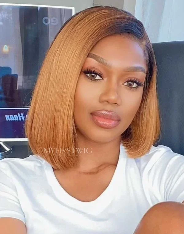 Colored wig with a 150 - density for a full and thick appearanceCOVERUPBYSELORM - Malaysian Human Hair Ombre Brown Bob Glueless Lace Front Wig - CBS030