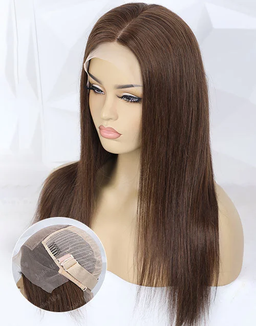 Colored wig with a pre - plucked hairline for a more natural lookCustom Made 13x6 Lace With 5x5 Silk Base Brown Human Hair Wig