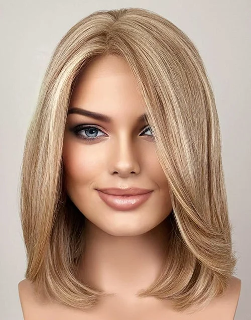 Colored wig with a 150 - density for a full and thick appearanceCustom Made 5.5X3X8.5 Brown And Blonde Human Hair Wig