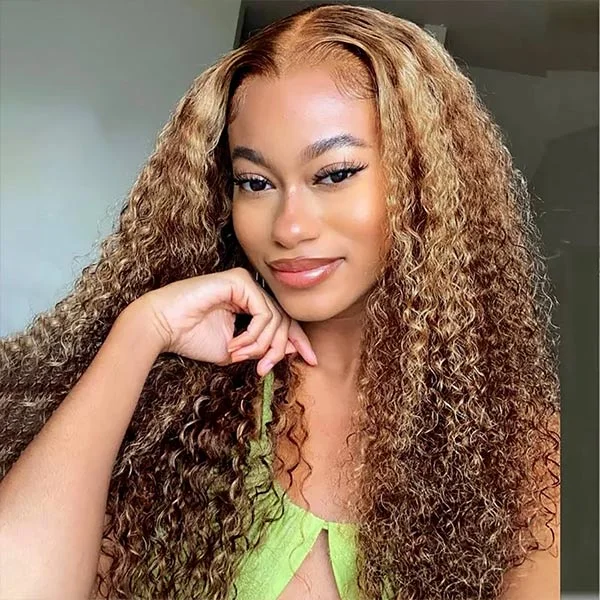 Synthetic colored wig with a heat - resistant formula for easy stylingMslynn Bouncy Curly 360 Lace Front Wig 4/27 Blonde Highlight Wig Transparent Lace Wigs