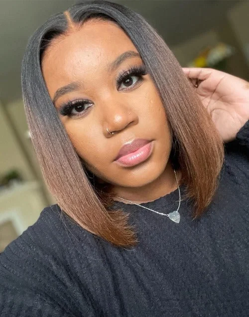 Colored wig with a 150 - density for a full and thick appearanceErica - Human Hair Ombre Straight Bob Lace Front Wig - LFW010