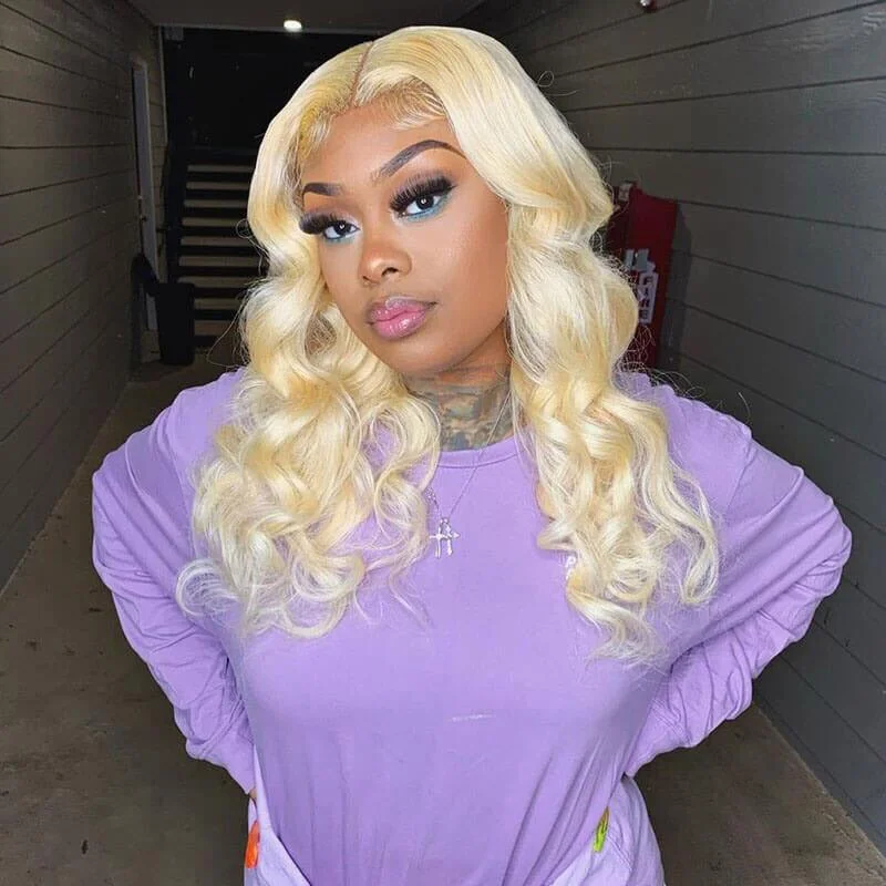 Colored wig with a straight texture for a sleek and minimalist lookSpecial Offer-Short Blonde Straight And Body Wave 13x4 Lace Front Wigs