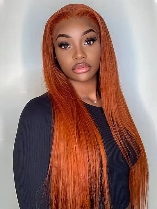 Colored wig with a wavy texture for a beachy and fun lookGinger Hair Colored Wig Silky Straight 4x4 13x4 Lace Front Human Hair Wigs #350