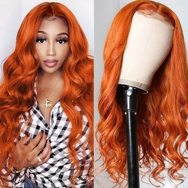 Colored wig with a pre - plucked hairline for a more natural lookMslynn Ginger Orange 4X4 Lace Closure Wig Body Wave Ginger Wig Human Hair Wigs