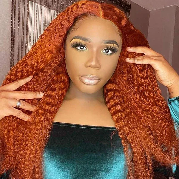 Human - hair colored wig for a natural and luxurious feelMslynn Ginger Wig Deep Curly Wig Orange Ginger 4x4 Lace Closure Wig