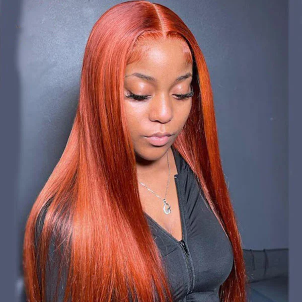 Colored wig with a wavy texture for a beachy and fun lookMslynn Ginger Wig Straight Transparent 4X4 Lace Closure Wig Glueless Wig Real Hair