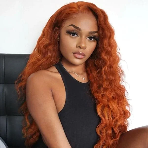 Colored wig in a vibrant pink color for a bold and eye - catching lookMslynn Ginger Wig Water Wave Wig Orange Hair Wig Transparent Lace Closure Wig