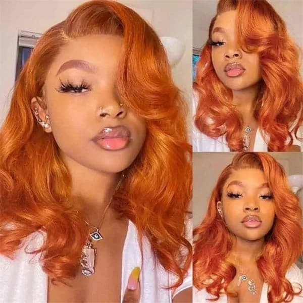 Colored wig with a silk - base cap for a comfortable and smooth feelMslynn Orange Ginger Lace Front Wig Body Wave Wig Colored Human Hair Wigs