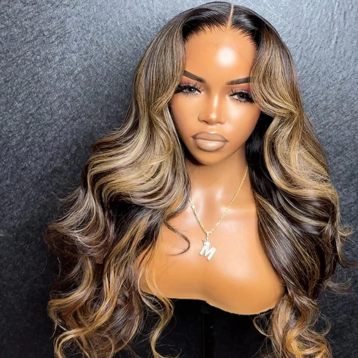 Colored wig with a purple - violet shade for a regal and elegant lookGlueless Highlight Honey Blonde Colored Body Wave HD 7x5 Lace Closure Wig Transparent 13x4 Lace Front Human Hair Wigs Pre Plucked  Wave Human Hair Wigs for Women