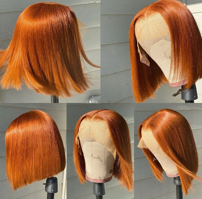 Colored wig with a pre - bleached knot for a natural - looking scalpOrange 12a Bob