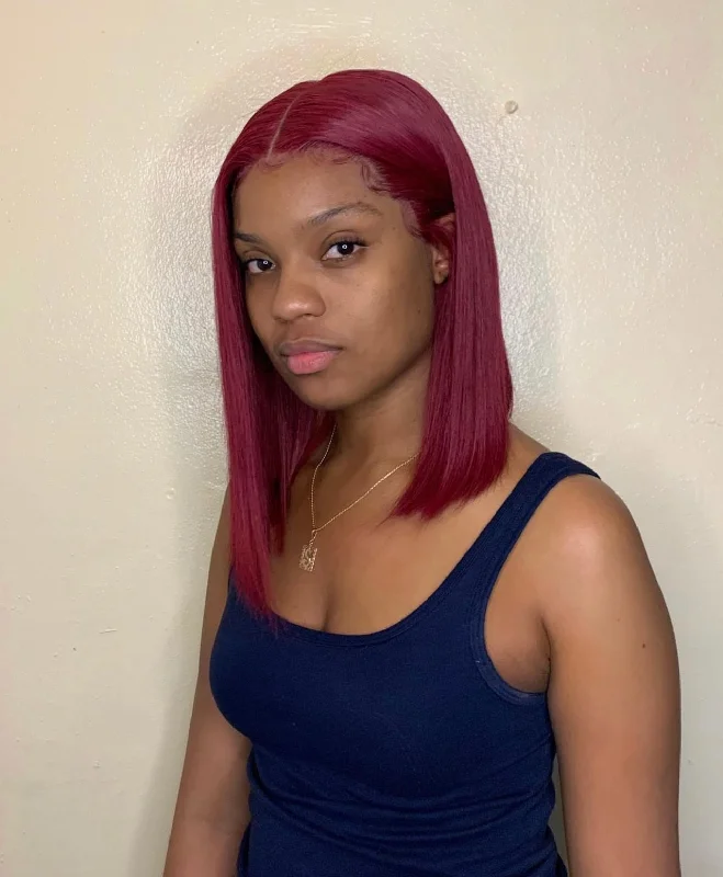 Colored wig with a blue - green ombre effect for a unique and trendy appearanceGrade 12a Red Bob