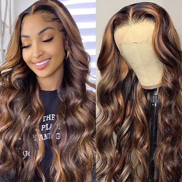 Colored wig with a straight texture for a sleek and minimalist lookBlonde Balayage HD Lace Frontal Wig Highlight Body Wave Glueless Human Hair Wigs 13x4 Lace Front Wig