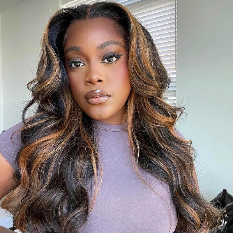 Colored wig with a 150 - density for a full and thick appearanceGlueless Wig Highlight P1B/30 Body Wave 6x5 13x4 HD Lace Full Front Wigs