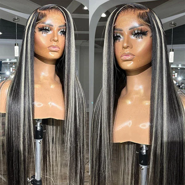 Colored wig with a side - swept bang for a sophisticated lookHighlight Grey Lace Wigs 13x4 Lace Frontal Wig Ombre Straight Wig HD Lace