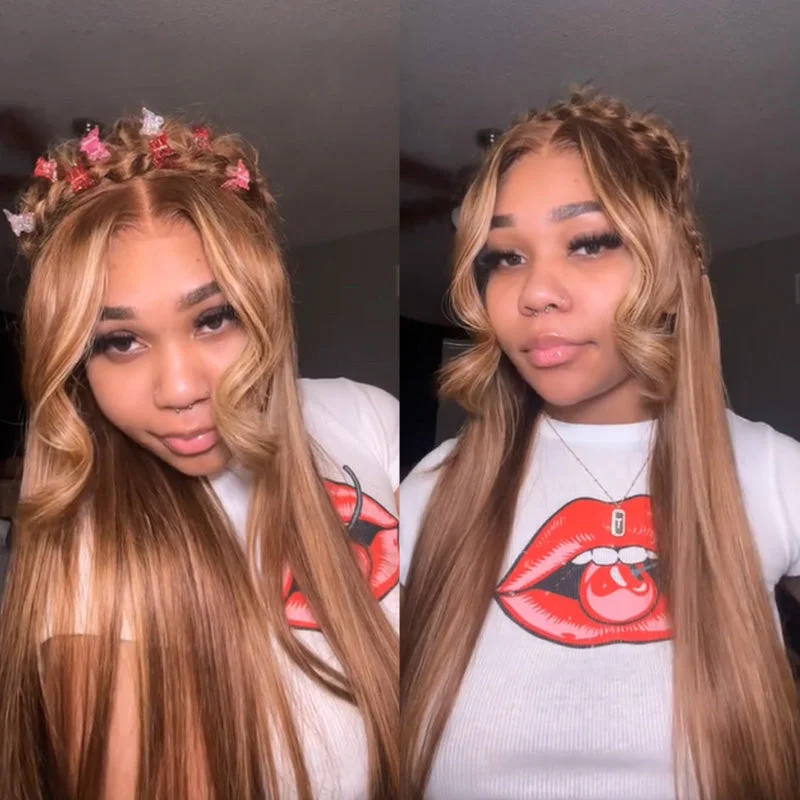 Human - hair colored wig for a natural and luxurious feelReady To Go Glueless Wig Highlight Honey Blonde Pre Cut 6x5 HD Lace Closure Wig