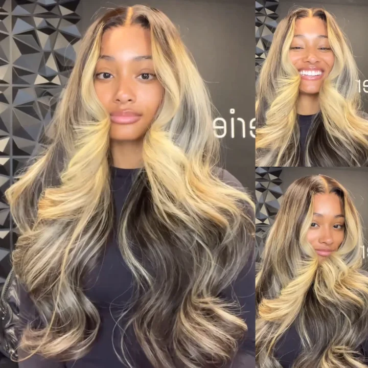 Colored wig with a side - swept bang for a sophisticated lookHighlihgt Blonde Color Loose Wave Clear Transparent Glueless Lace Front/Closure Wig For Women - Amanda Hair