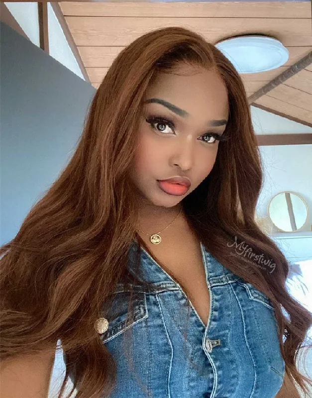 Colored wig with a middle - part for a classic and elegant styleJenika - Malaysian Human Hair Ombre Lace Front Wig - LFS008