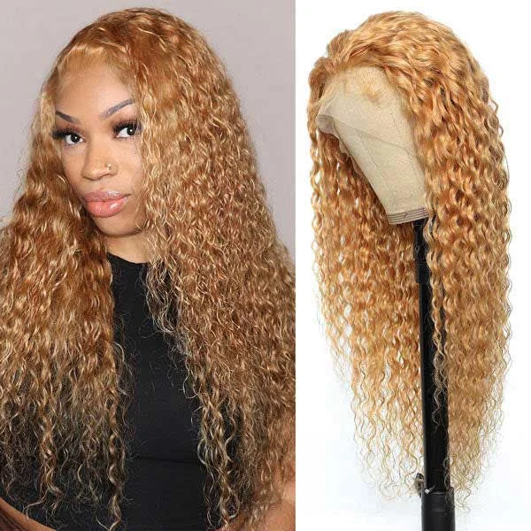 Colored wig with a purple - violet shade for a regal and elegant lookJunoda 27 Color Caramel Honey Blonde Deep Wave Premade Human Hair Lace Wig