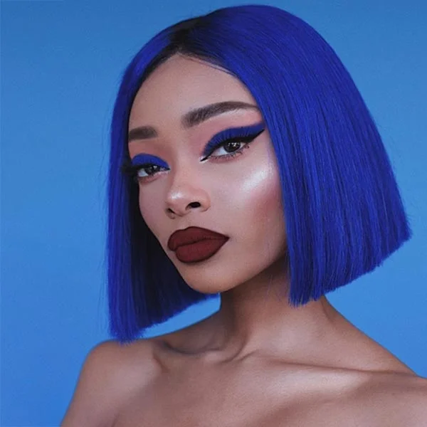 Colored wig with a pre - bleached knot for a natural - looking scalpJunoda Blue Bob Wig Blunt Cut Short Straight Lace Front Human Hair Wigs for Sale