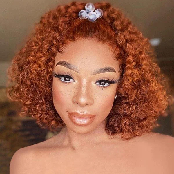 Colored wig with a blue - green ombre effect for a unique and trendy appearanceJunoda Burnt Orange Ginger Color Short Curly Bob Wigs 4x4 13x4 Lace Front Wig