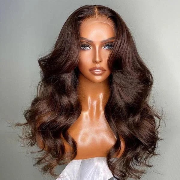 Colored wig with a side - swept bang for a sophisticated lookTeiJae Recommend Junoda Chocolate Brown Body Wave Human Hair Wigs Color #4 4x4 13x4 Transparent Lace Wig